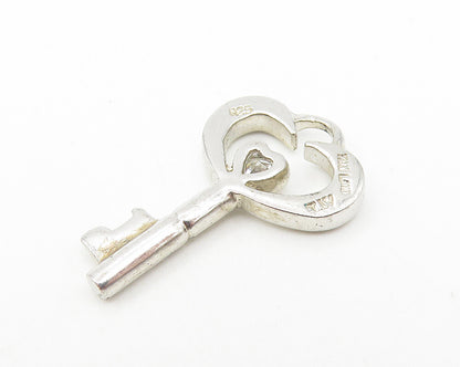 925 Sterling Silver  White Topaz Love Heart Key Motif Drop Pendant  PT9191