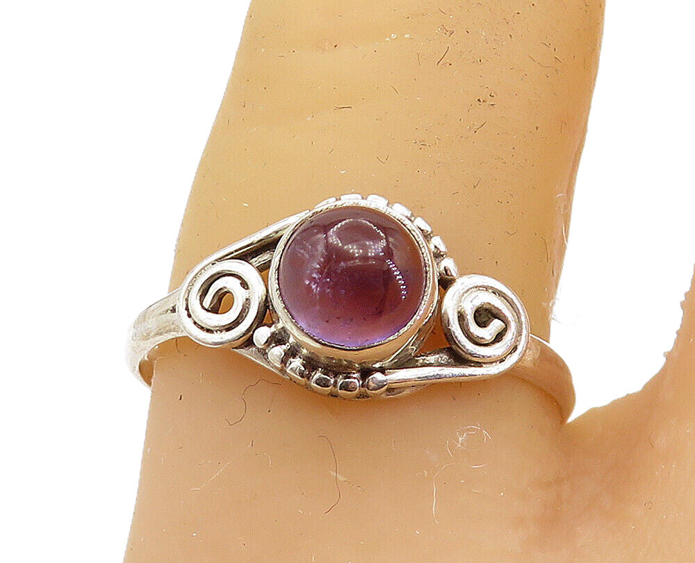 925 Sterling Silver  Cabochon Cut Amethyst Swirl Solitaire Ring Sz 7.5  RG8034