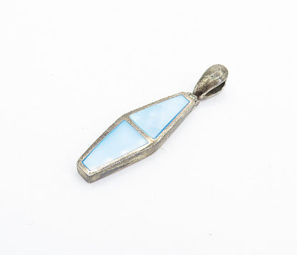 925 Sterling Silver  Vintage Mother Of Pearl Coffin Shape Drop Pendant  PT5536