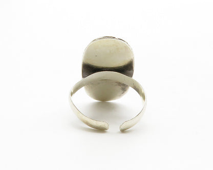 NAVAJO 925 Silver  Vintage Turquoise Etched 2 Stone Cocktail Ring Sz 7 RG12784