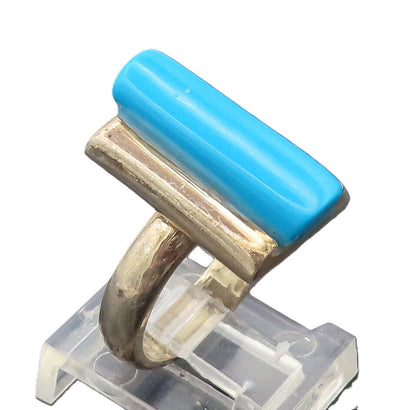 925 Sterling Silver  Vintage Cylindrical Cut Turquoise Ring Sz 6.5  RG27152