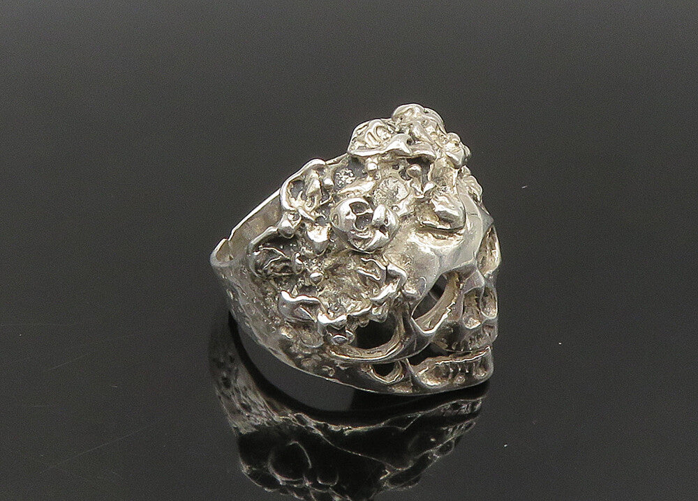 925 Sterling Silver  Vintage Sculpted Skeleton Head Biker Ring Sz 8.5  RG22492