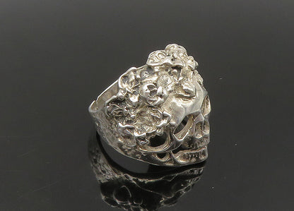 925 Sterling Silver  Vintage Sculpted Skeleton Head Biker Ring Sz 8.5  RG22492