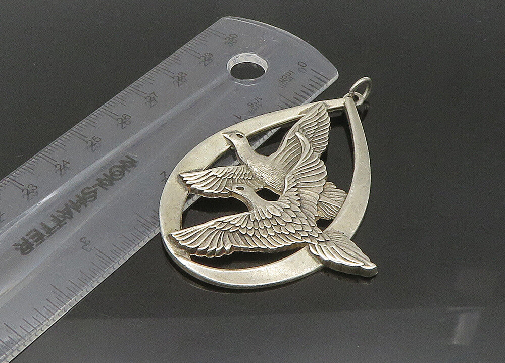 WALLACE 925 Silver  Vintage Enamel 1972 Peace On Earth Doves Pendant  PT17495