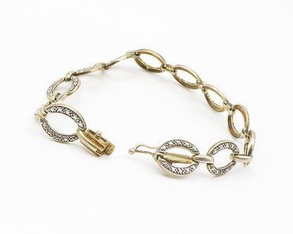 925 Sterling Silver  Vintage Genuine Diamond Oval Link Chain Bracelet  BT5315