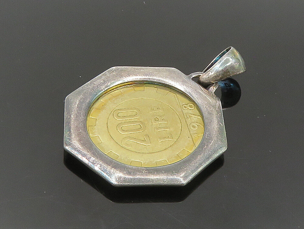 925 Sterling Silver  Vintage Shiny Repvbblica Italiana Coin Pendant  PT20024