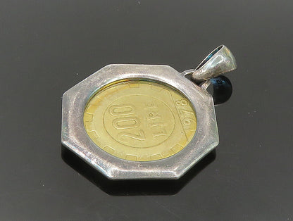 925 Sterling Silver  Vintage Shiny Repvbblica Italiana Coin Pendant  PT20024