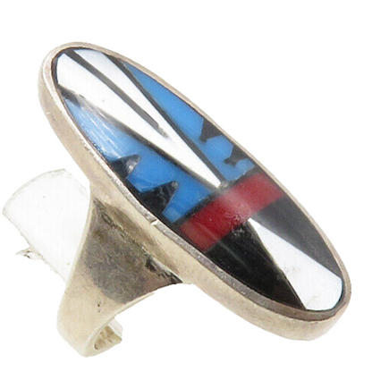 925 Silver Vintage Mother Of Pearl & Multi Stone Cocktail Ring Sz 5 RG12990
