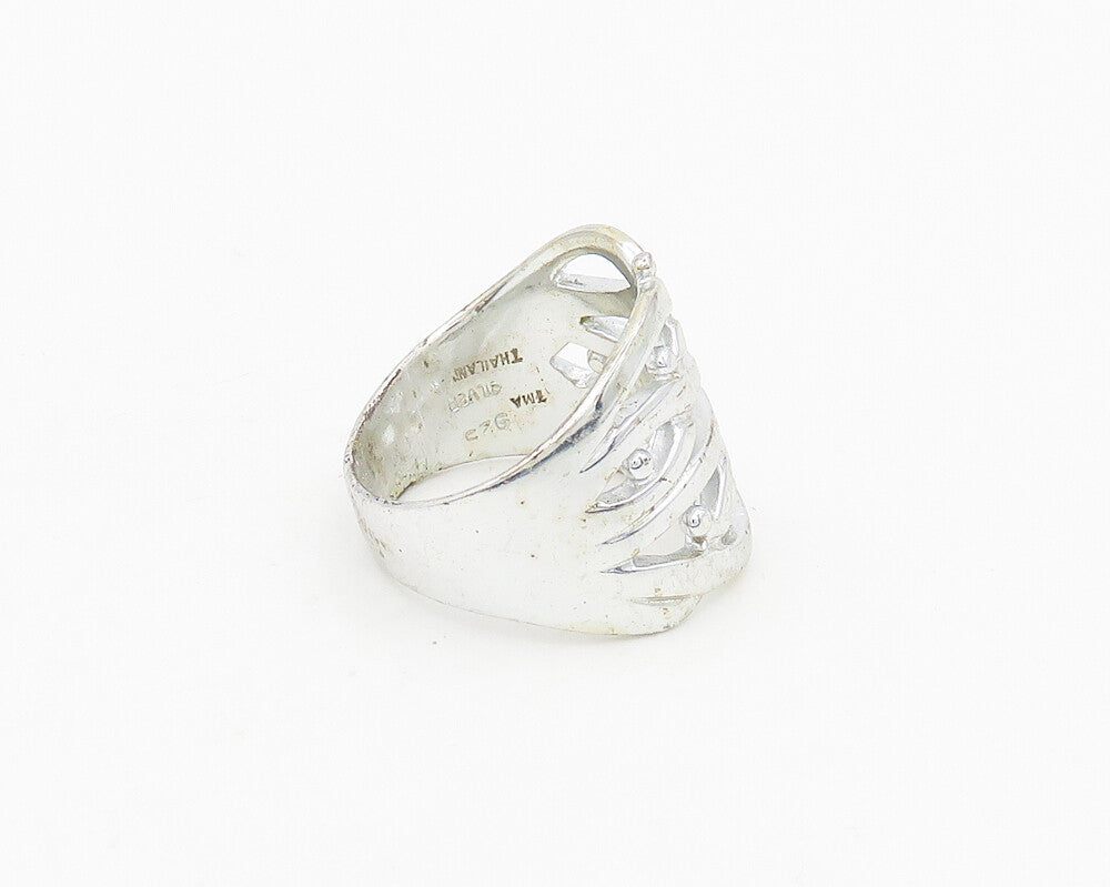 925 Sterling Silver  Shiny Polished Floral Vine Motif Band Ring Sz 7  RG18642
