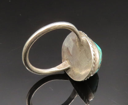 SOUTHWESTERN 925 Silver Vintage Rope Twist Edge Turquoise Ring Sz 3 RG24746