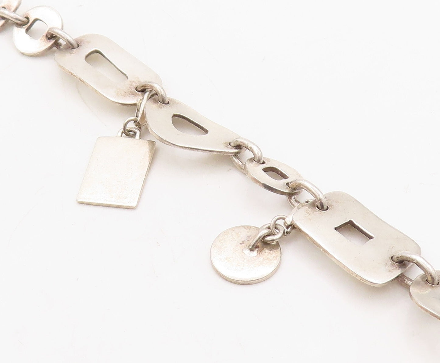 925 Sterling Silver Vintage Bracelet Minimalist Carved Dangling Charms  BT10930