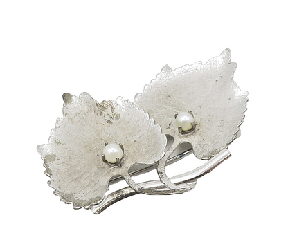 CARL ART 925 Silver  Vintage Petite Pearls Floral Leaves Brooch Pin  BP6001