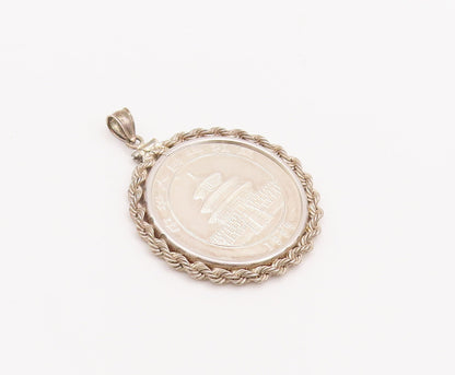 925 Sterling Silver Vintage Pendant Carved Panda Twisted Rope Border  PT22547