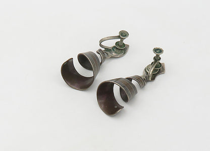 TAXCO 925 Sterling Silver  Vintage Ribbon Swirl Non Pierce Earrings  EG10675