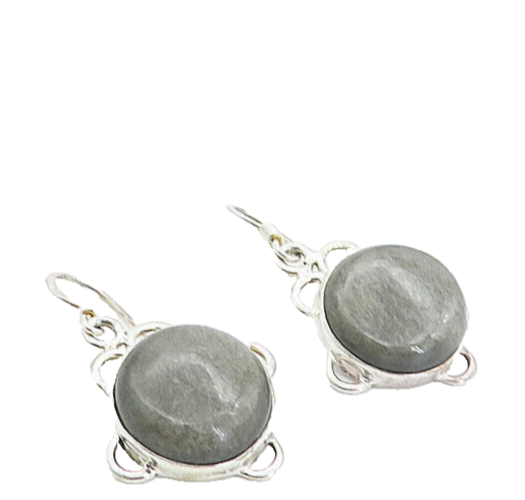 925 Sterling Silver  Vintage Grey Jasper Round Shiny Drop Earrings  EG3467