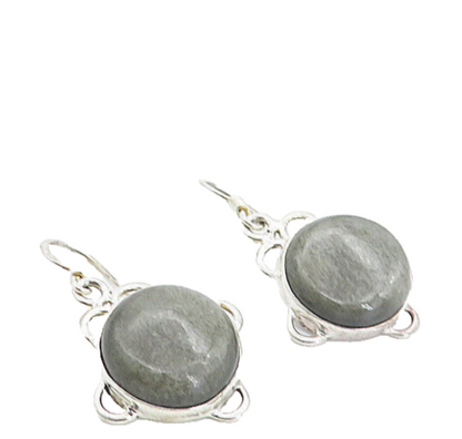 925 Sterling Silver  Vintage Grey Jasper Round Shiny Drop Earrings  EG3467