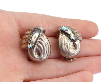 MEXICO 925 Silver  Vintage Abalone Shell Swirl Non Pierce Earrings  EG2687