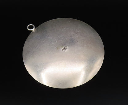 925 Silver  Vintage Carved Figure With Tumbled Jade Disc Pendant  PT21817