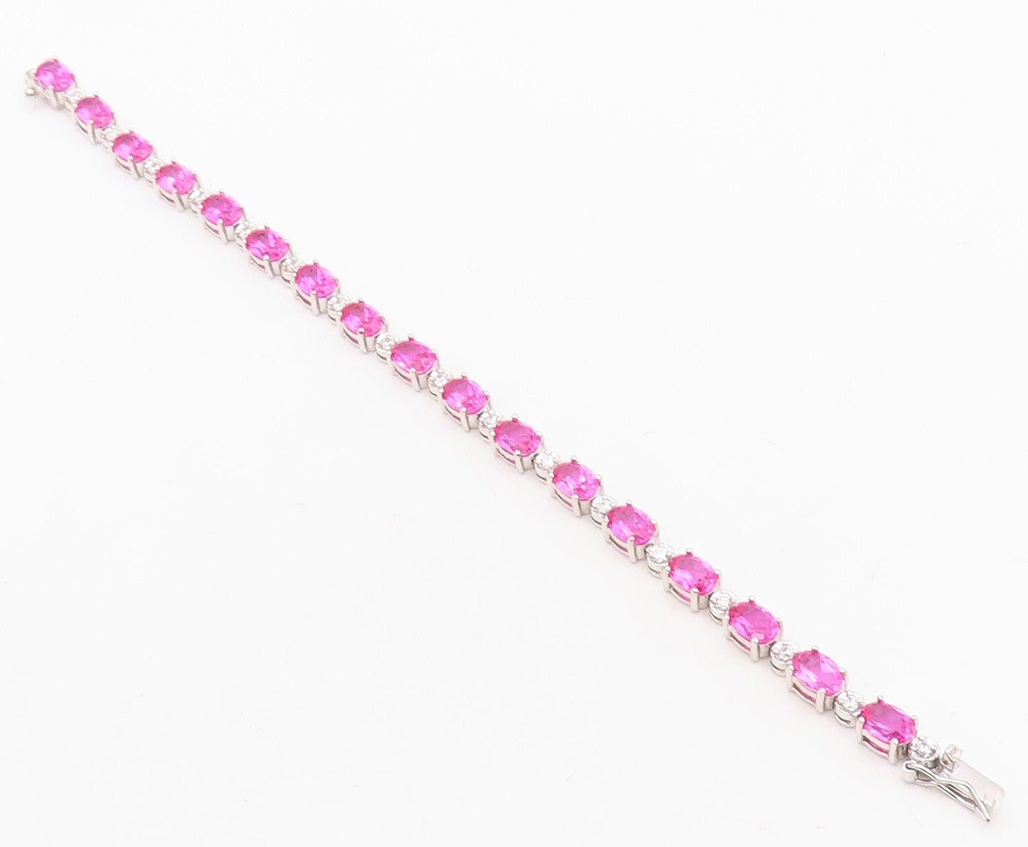 925 Sterling Silver Vintage Bracelet Minimalist Oval Pink White CZ Band  BT10867