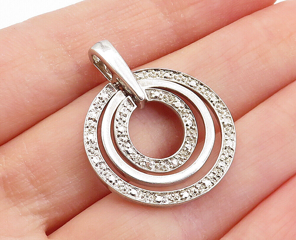 925 Sterling Silver  Vintage Genuine Diamond Accent Linked Pendant  PT3869