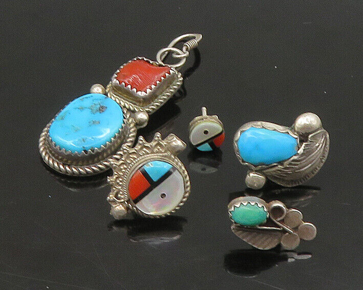 ZUNI NAVAJO 925 Silver  Vintage MultiStone Lot Single Earrings  EG11256