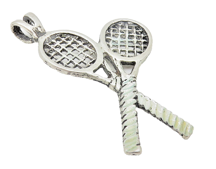 925 Sterling Silver  Vintage Dark Tone Tennis Rackets Sports Pendant  PT8693