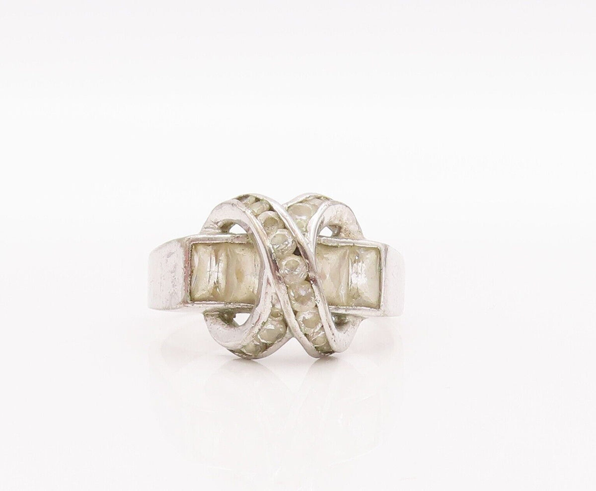 925 Sterling Silver Vintage Ring Designer Carved Rings CZ Inlay  Sz 8  RG28321