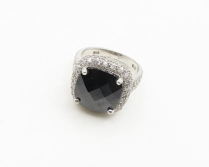 925 Sterling Silver  Faceted Hematite & Marcasite Cocktail Ring Sz 7  RG18555