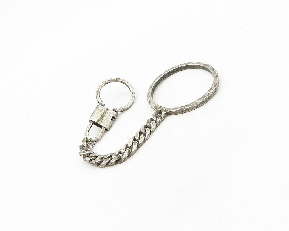 925 Sterling Silver  Vintage Dark Tone Open Circle Curb Link Key Chain  TR2407