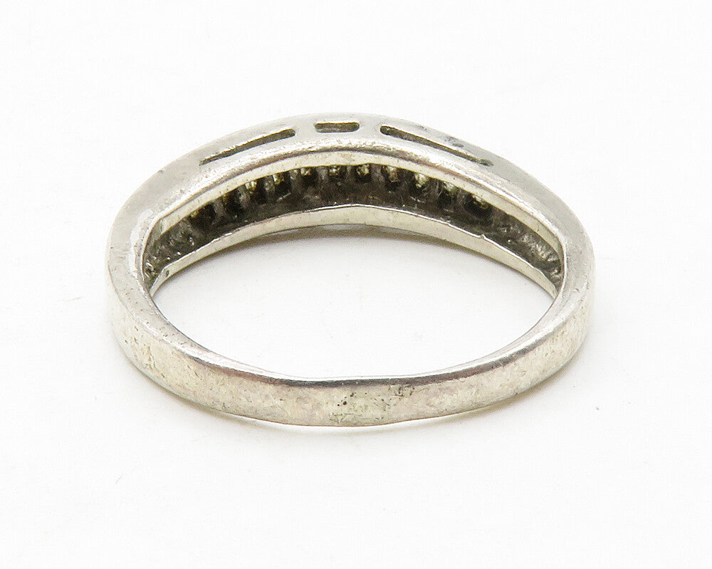 925 Sterling Silver  Vintage Petite White Topaz Dome Band Ring Sz 5.5  RG13682