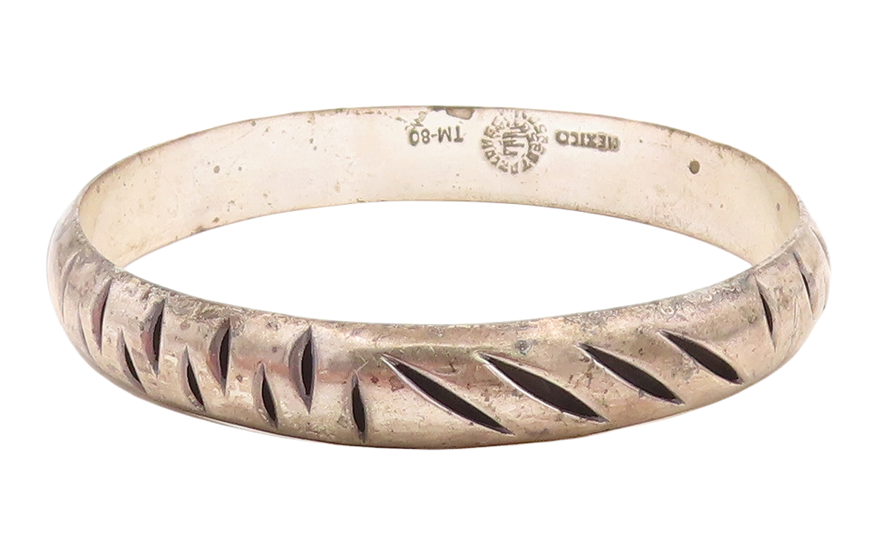 MEXICO 925 Sterling Silver Vintage Dark Tone Cutout Bangle Bracelet BT2513