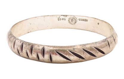 MEXICO 925 Sterling Silver Vintage Dark Tone Cutout Bangle Bracelet BT2513