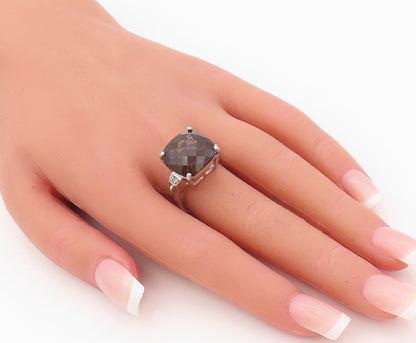 925 Sterling Silver Vintage Ring Minimalist Square Smoky Quartz CZ  Sz 7 RG30464
