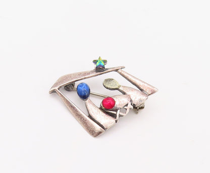 925 Sterling Silver Vintage Brooch Pin Religious Child Birth Cabochon CZ BP11154