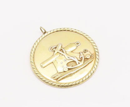 925 Sterling Silver Vintage Pendant Gold Plated Heavy Military Cannon  PT23033