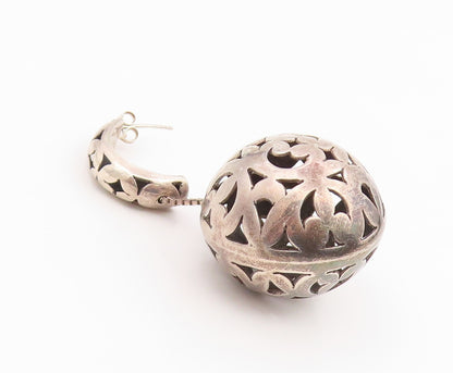 BALI 925 Silver  Vintage Cutout Pattern Puffy Ball Dangle Earrings  EG11562