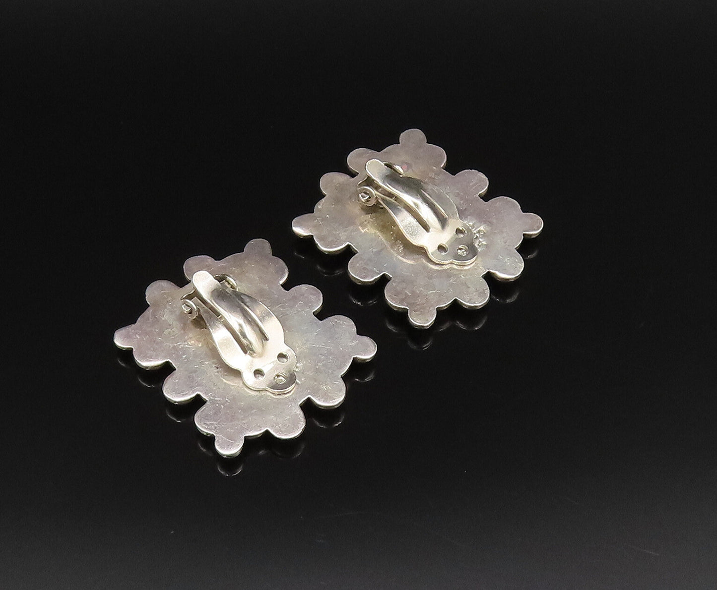 MEXICO 925 Sterling Silver Vintage Beaded Cluster Non Pierced Earrings EG12146