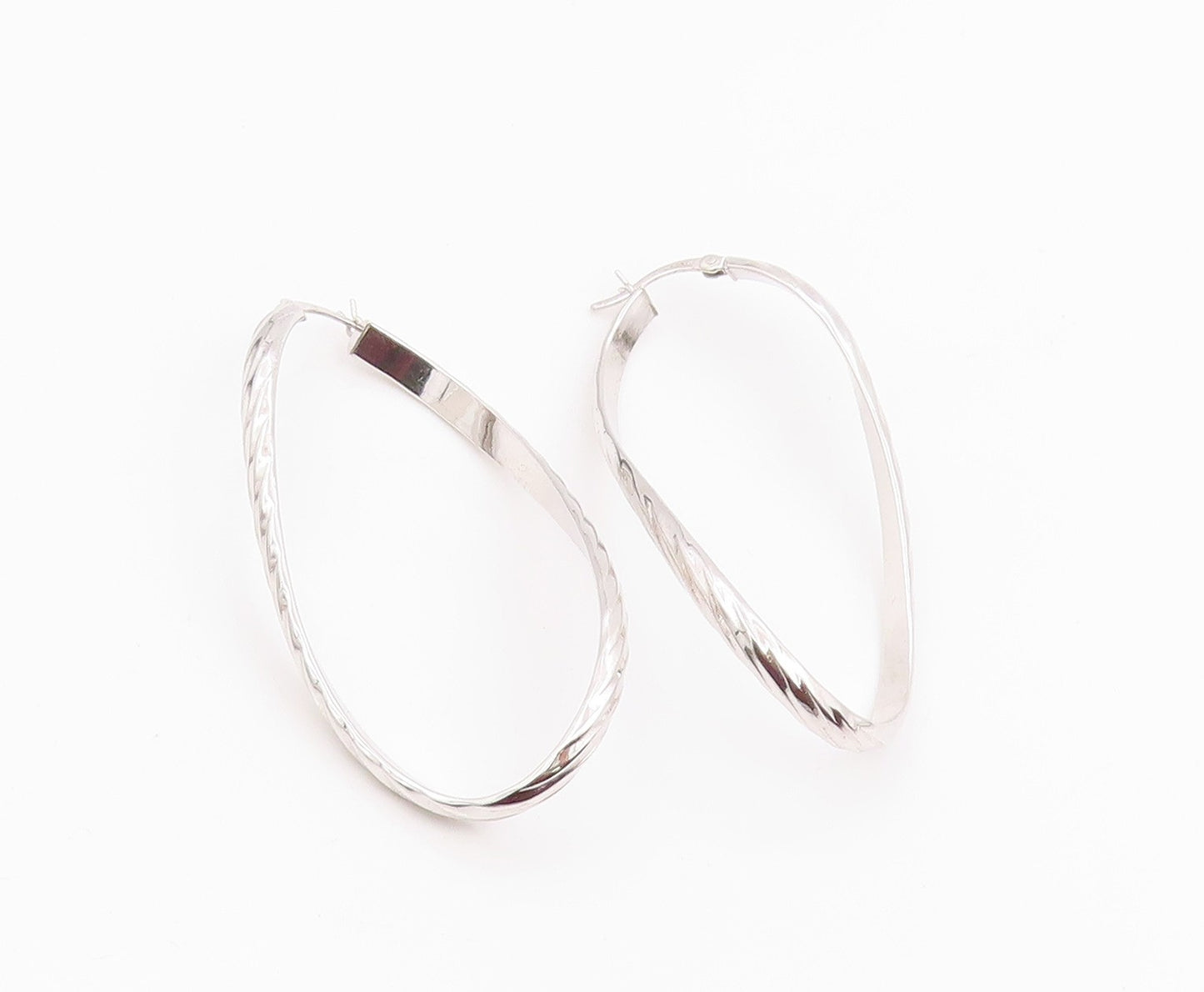 925 Sterling Silver Vintage Earrings Modernist Ribbon Twist Oval Hoops  EG14259