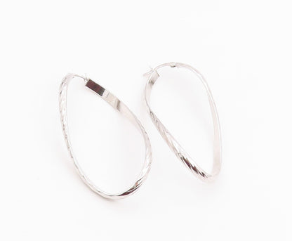925 Sterling Silver Vintage Earrings Modernist Ribbon Twist Oval Hoops  EG14259