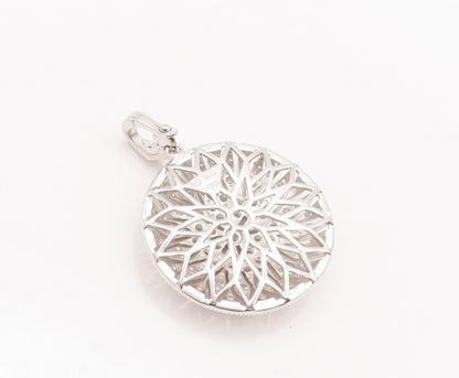 925 Sterling Silver Vintage Pendant Round Flower Genuine Diamonds  PT22680