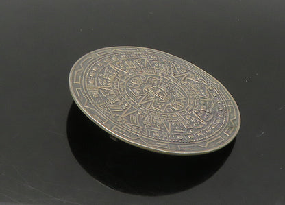 MEXICO 925 Silver  Vintage Mayan Aztec Sun Calendar Oxidized Brooch Pin BP8767