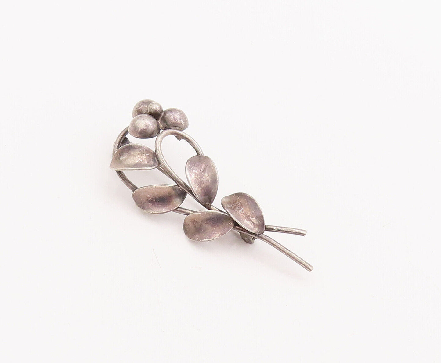 925 Sterling Silver Vintage Brooch Pin DENMARK Floral Carved Beaded  BP10841