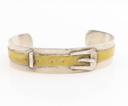 925 Sterling Silver Vintage Bracelet GIDEON Two Tone Belt Buckle Cuff  BT11815