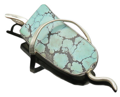 SAL STURIALE 925 Silver  Vintage Turquoise Modernist Shiny Brooch Pin  BP8026