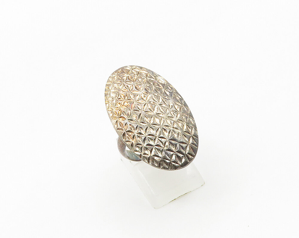 925 Silver  Vintage Diamond Cut Floral Pattern Statement Ring Sz 6  RG17754