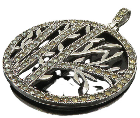 925 Sterling Silver  Vintage Marcasite Floral Vine Motif Pendant  PT18557