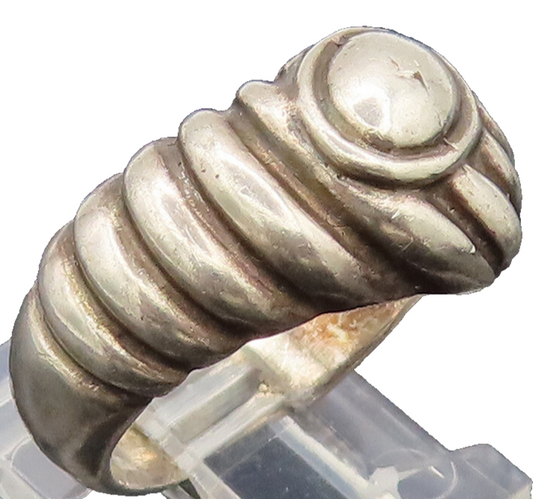 925 Silver  Vintage Solid Carved  Rope Textured With Seed Ring Sz 6.5  RG27338