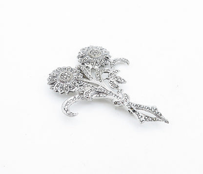925 Sterling Silver  Sparkling Tied Flower Bouquet Motif Brooch Pin  BP1792
