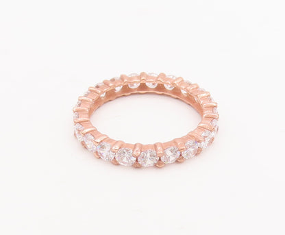 925 Sterling Silver Vintage Ring Pink Enameled 360 CZ Inlay  Sz 7.5  RG29184