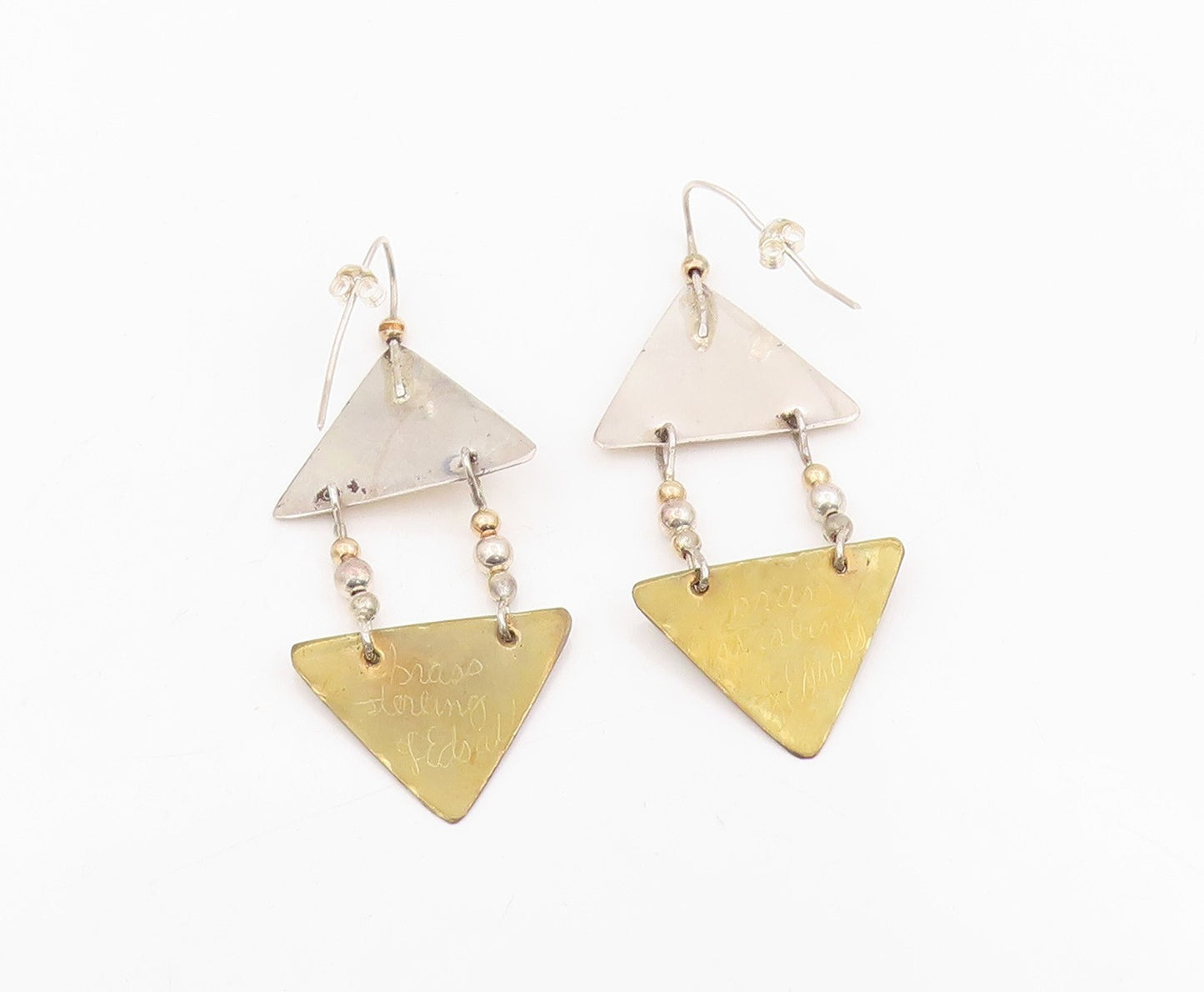 925 Sterling Silver Vintage Earrings JANE EDSALL Two Tone Triangle Drop  EG13891